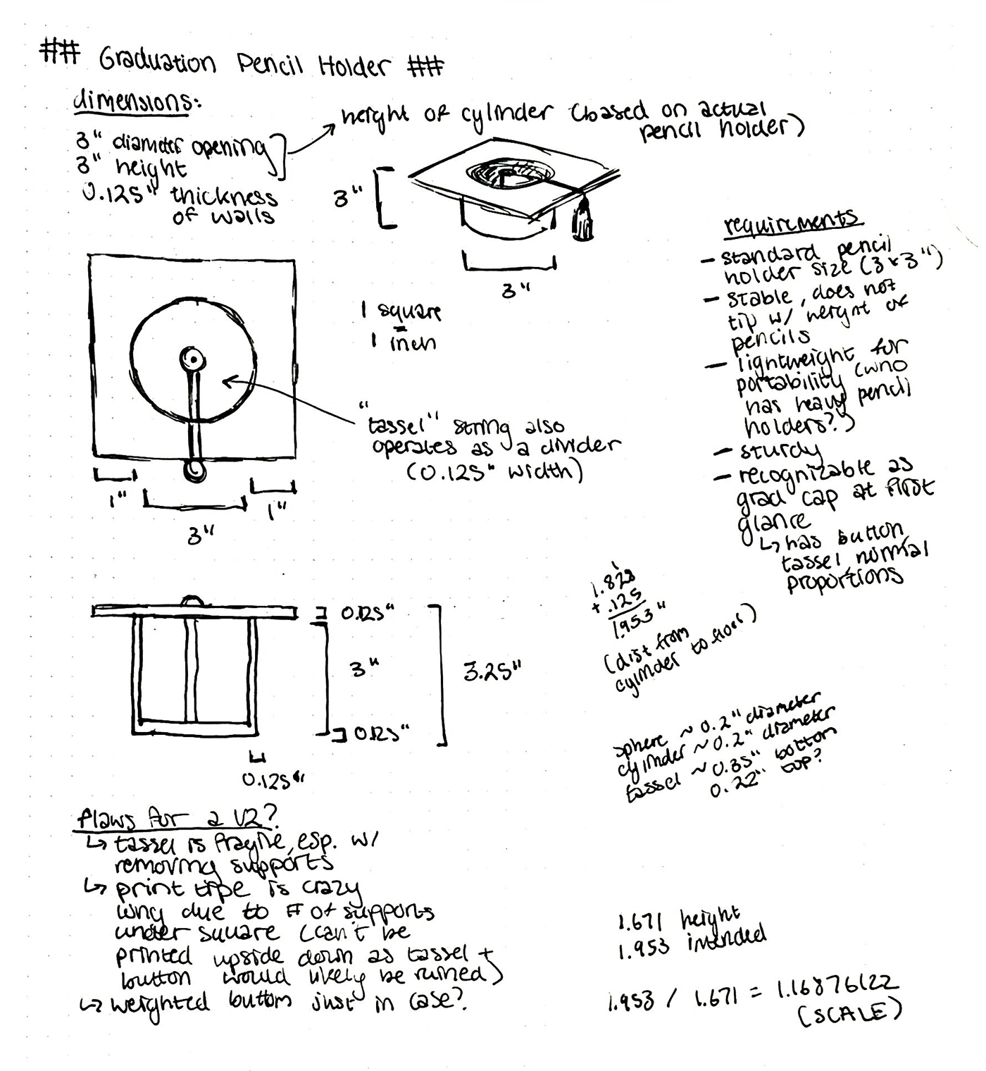 pen container，Graduation cap，black，3D printing，