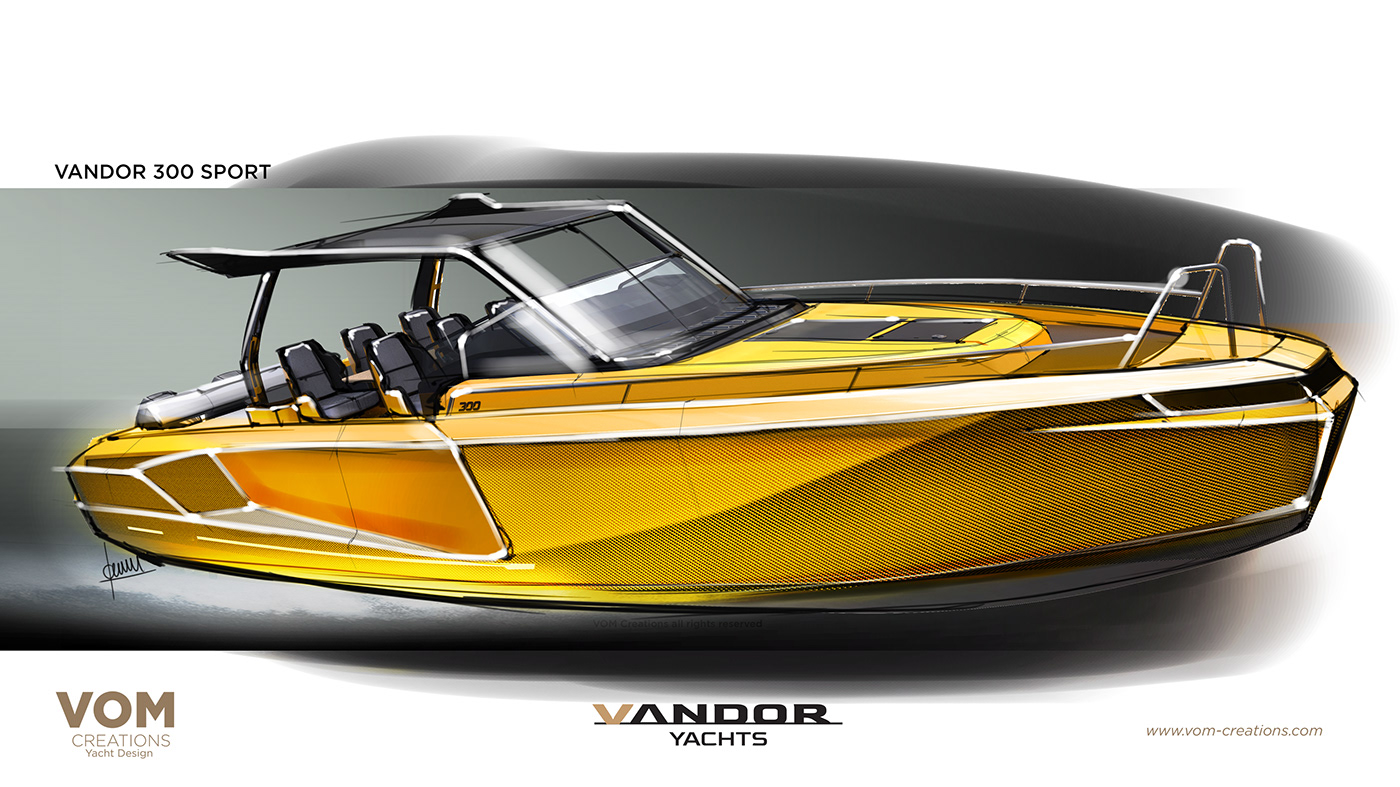Vandor 300 Sport，Modeling design，Hand drawn，yacht，