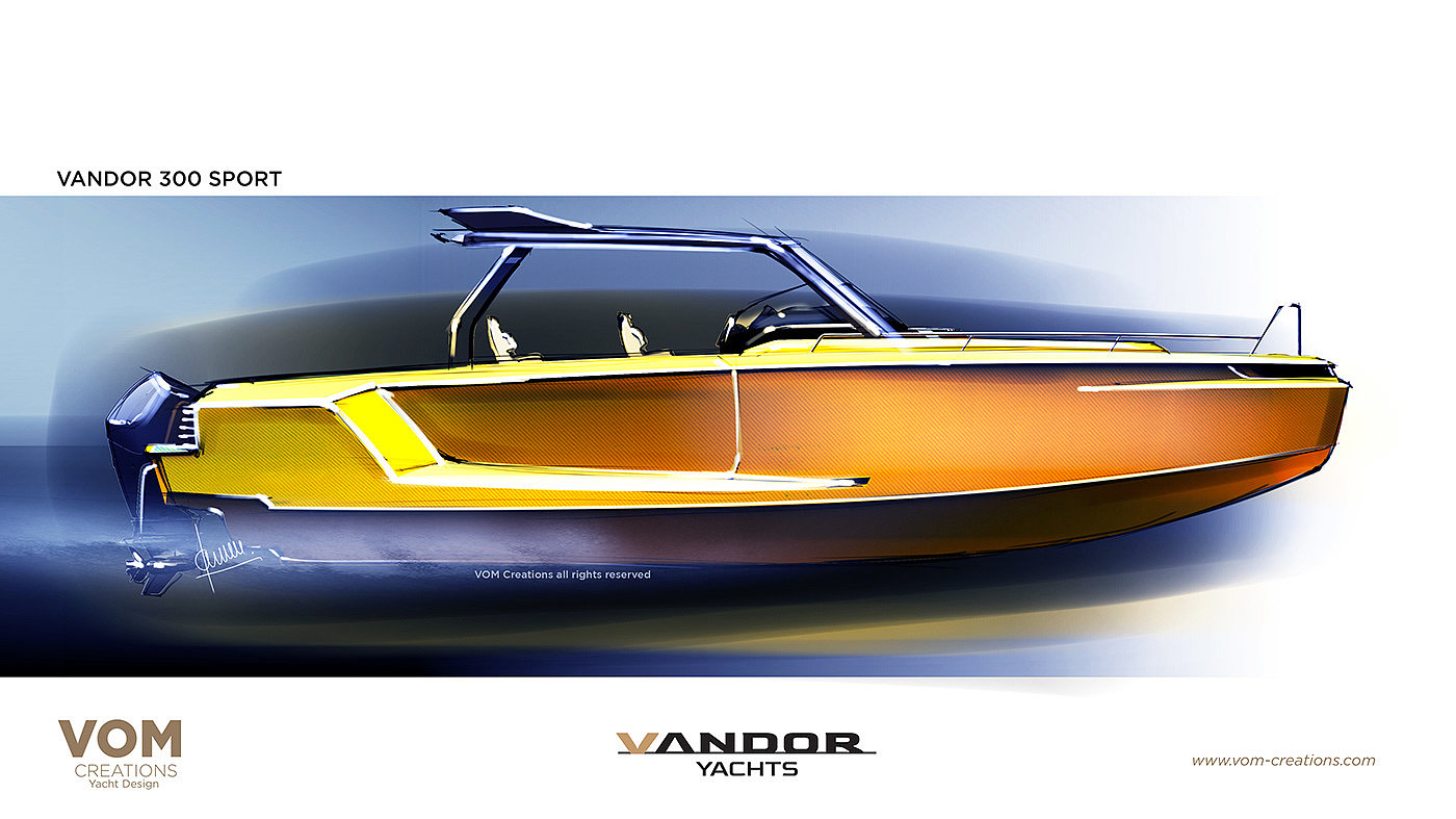 Vandor 300 Sport，Modeling design，Hand drawn，yacht，