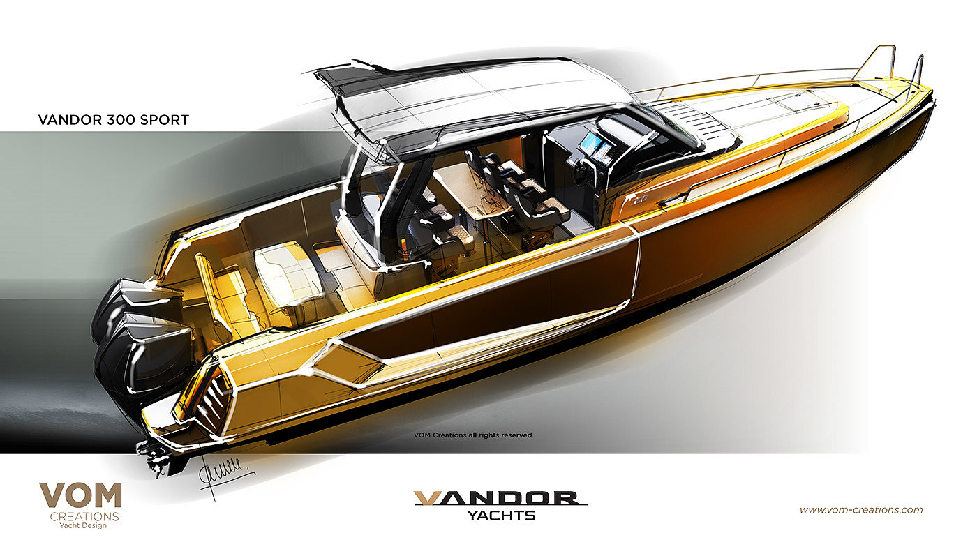 Vandor 300 Sport，Modeling design，Hand drawn，yacht，