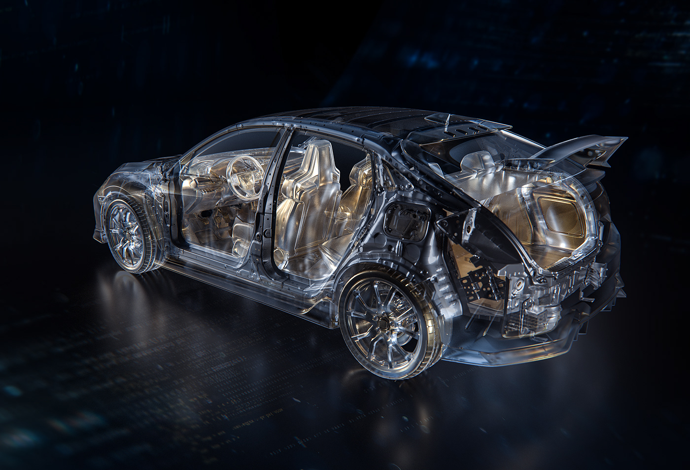 cgi，Car interior，X-ray effect，Under the hood，
