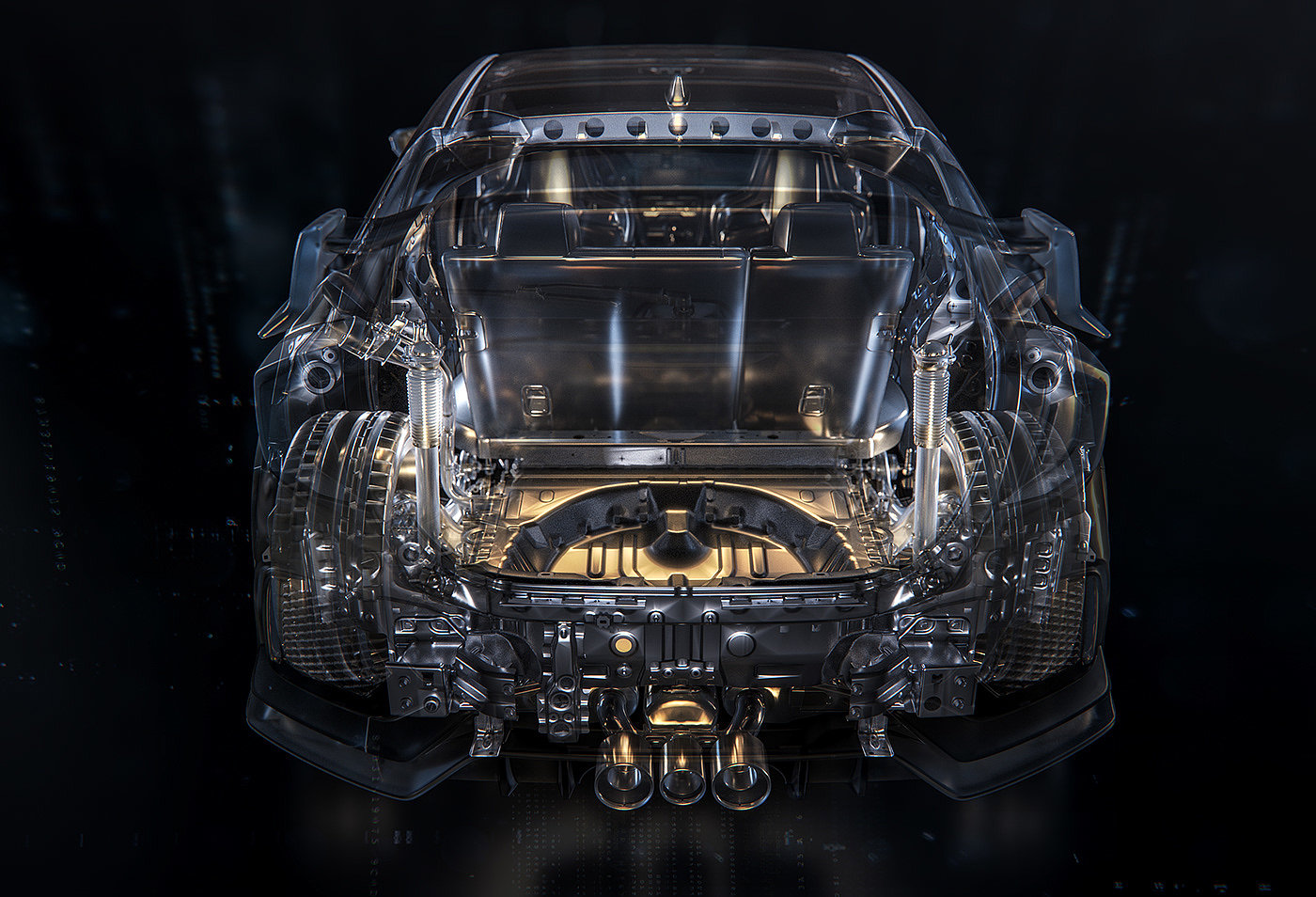 cgi，Car interior，X-ray effect，Under the hood，