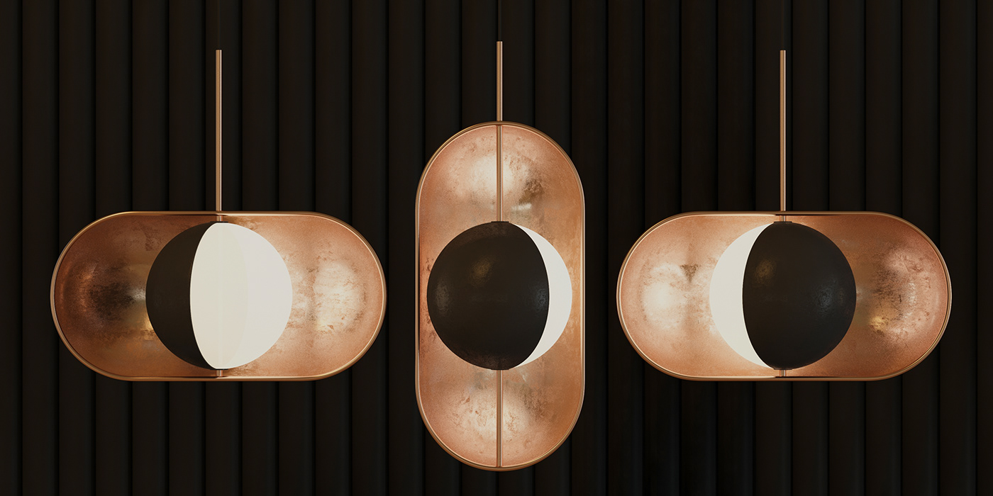 MOON light，modern，Interior design，lighting，lamps and lanterns，copper，
