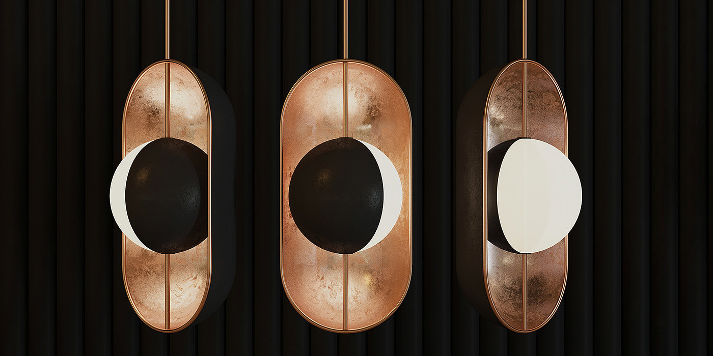 MOON light，modern，Interior design，lighting，lamps and lanterns，copper，