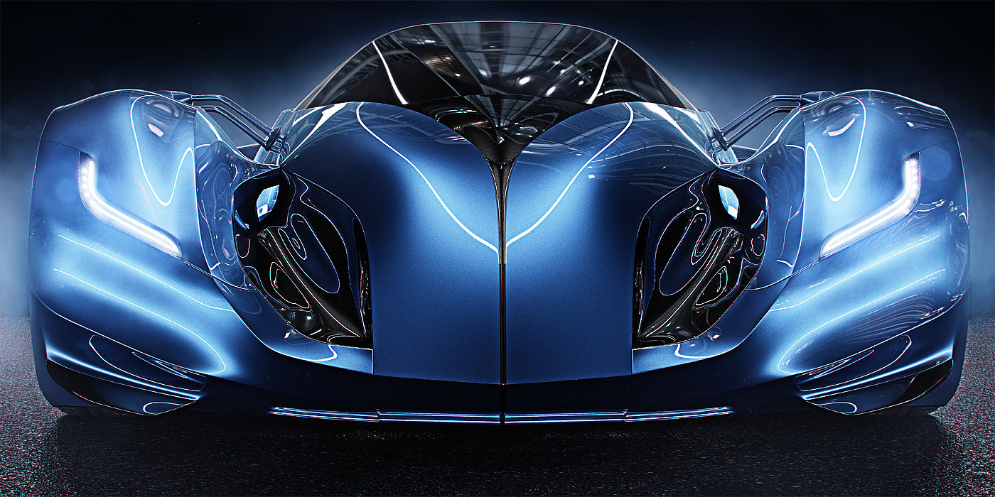 Dazzle blue，conceptual design，Super car，Automobile design，Complex shape，industrial design，