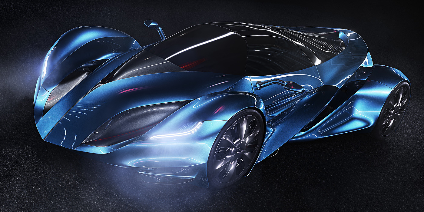 Dazzle blue，conceptual design，Super car，Automobile design，Complex shape，industrial design，