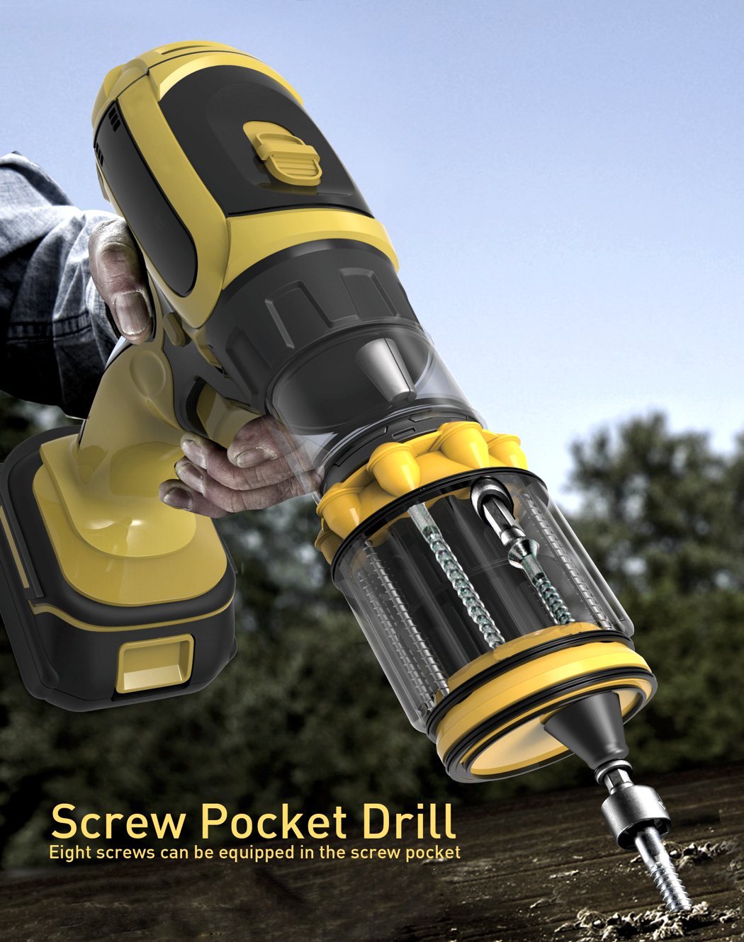 Left wheel，security，Efficient，Electric drill，award-winning work，Screw drill，Tool design，industrial design，