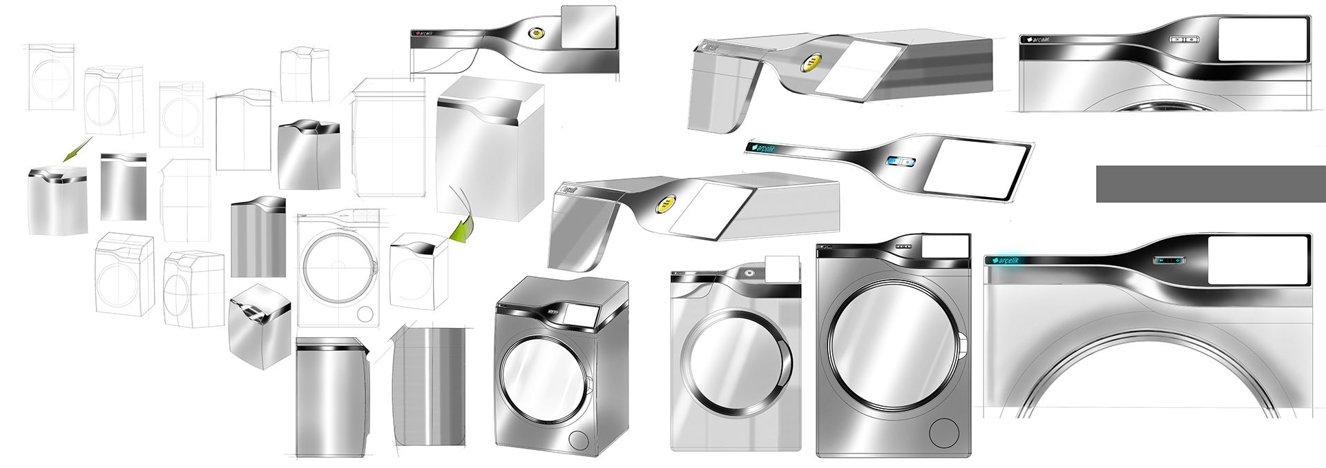 Arcelic，Household washing machine，Household appliances，industrial design，Hand drawn，