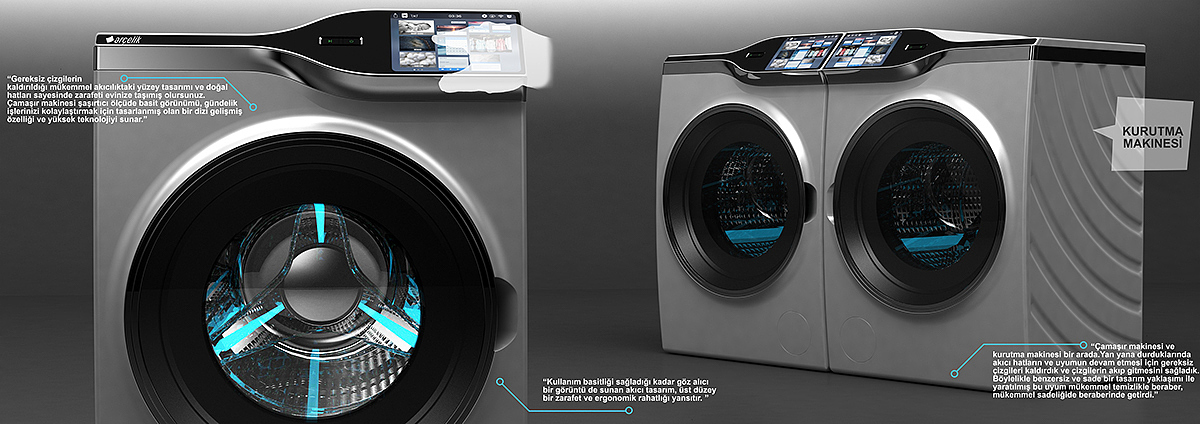 Arcelic，Household washing machine，Household appliances，industrial design，Hand drawn，