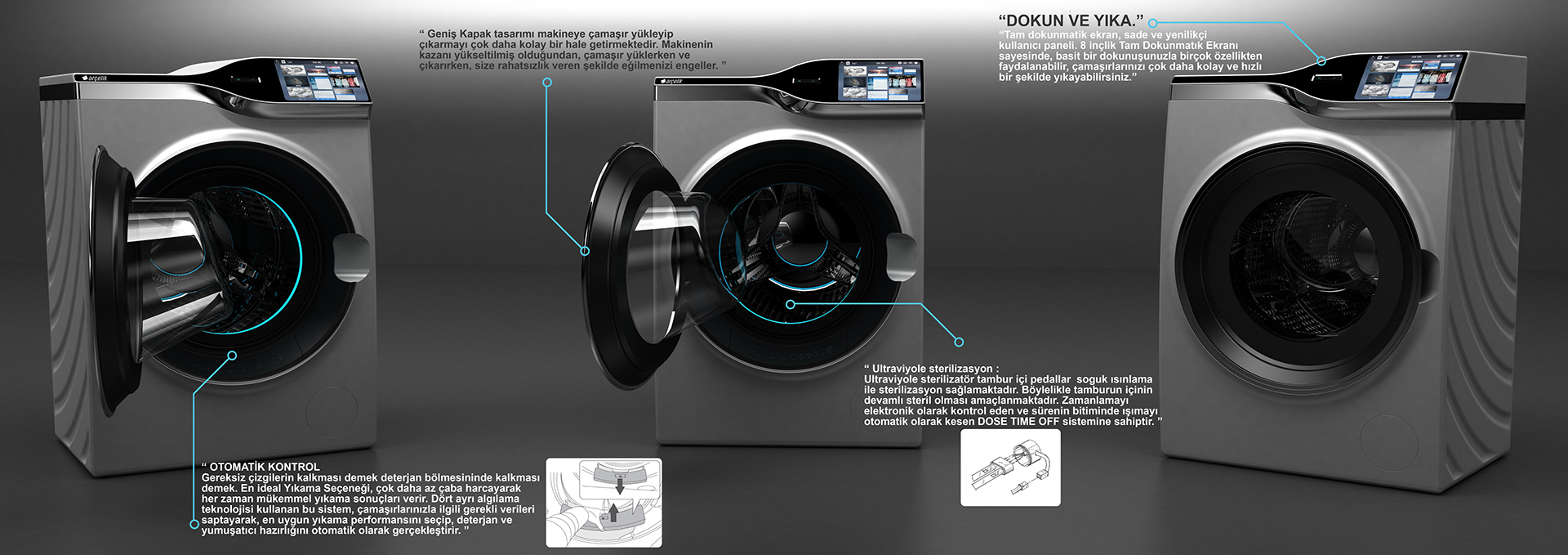 Arcelic，Household washing machine，Household appliances，industrial design，Hand drawn，