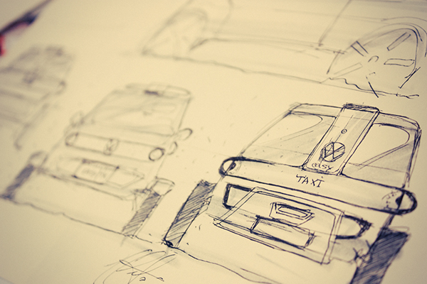 City taxi，conceptual design，Hand drawn，General image，facilitate，industrial design，