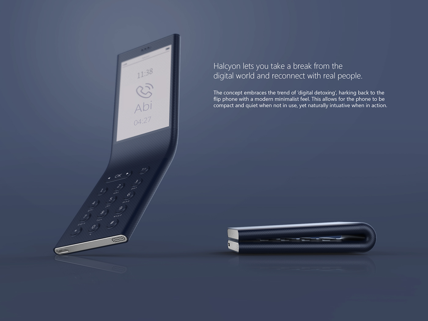 halcyon，Concept mobile phone，simple and easy，be quiet，General image，industrial design，