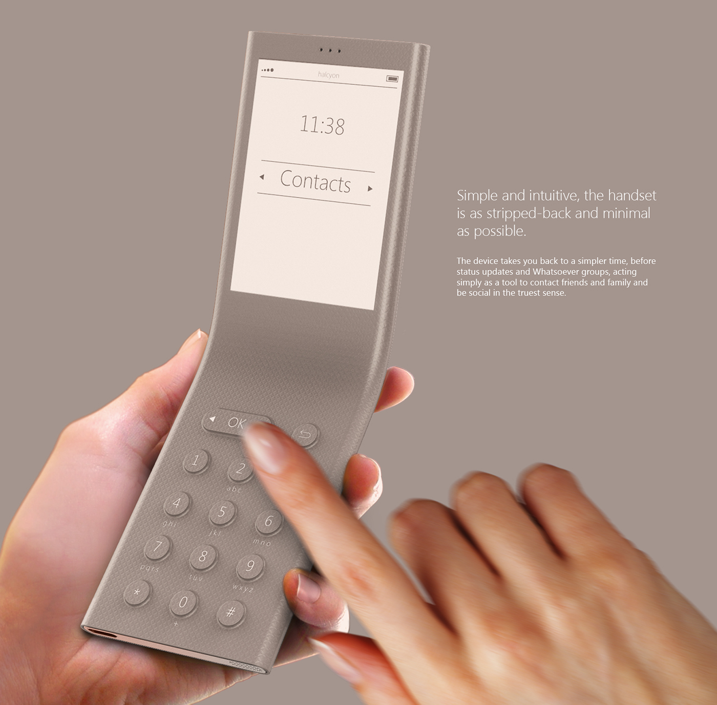 halcyon，Concept mobile phone，simple and easy，be quiet，General image，industrial design，