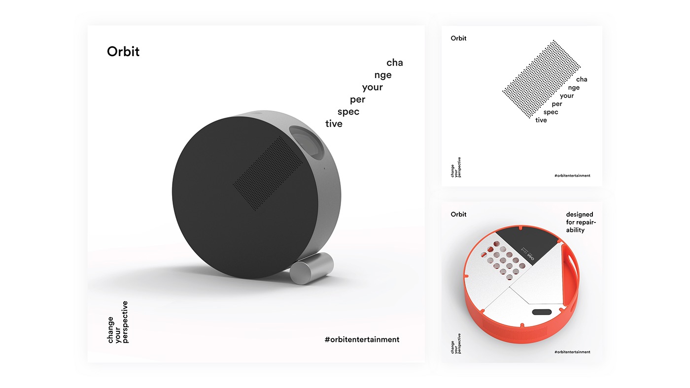 orbit，flexible，intelligence，Portable，Family entertainment，loudspeaker box，Projector，Creative design，industrial design，