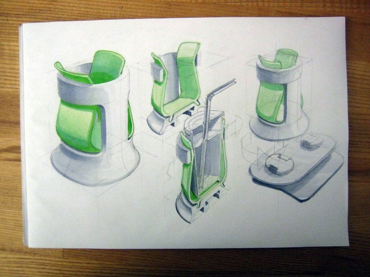 Hand drawn，product design，Trash can design，