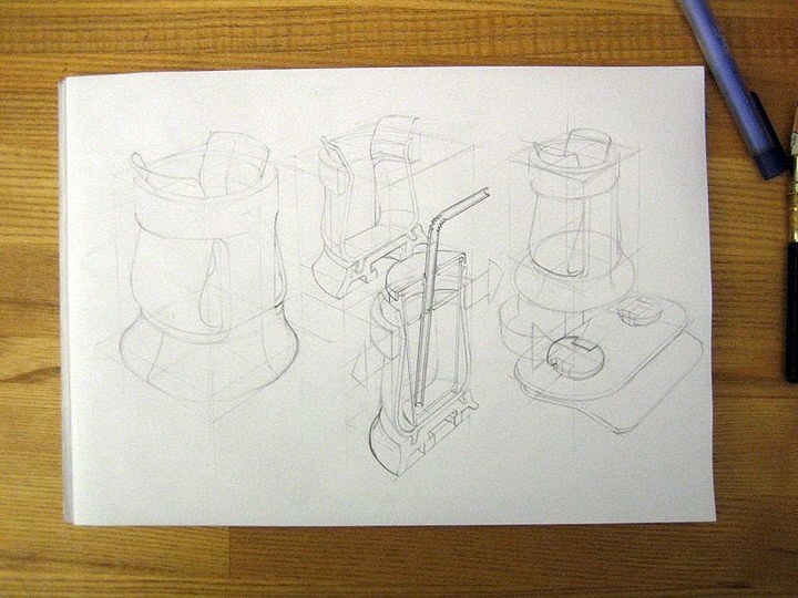 Hand drawn，product design，Trash can design，