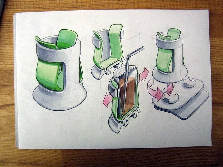 Hand drawn，product design，Trash can design，