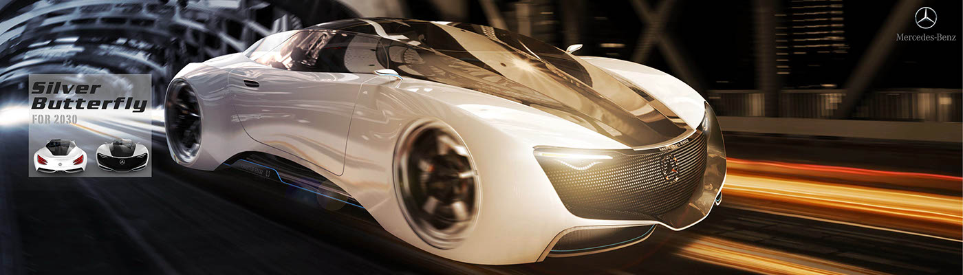 mercedes，Benz，Silver Butterfly，Concept car design，Hand drawn，industrial design，