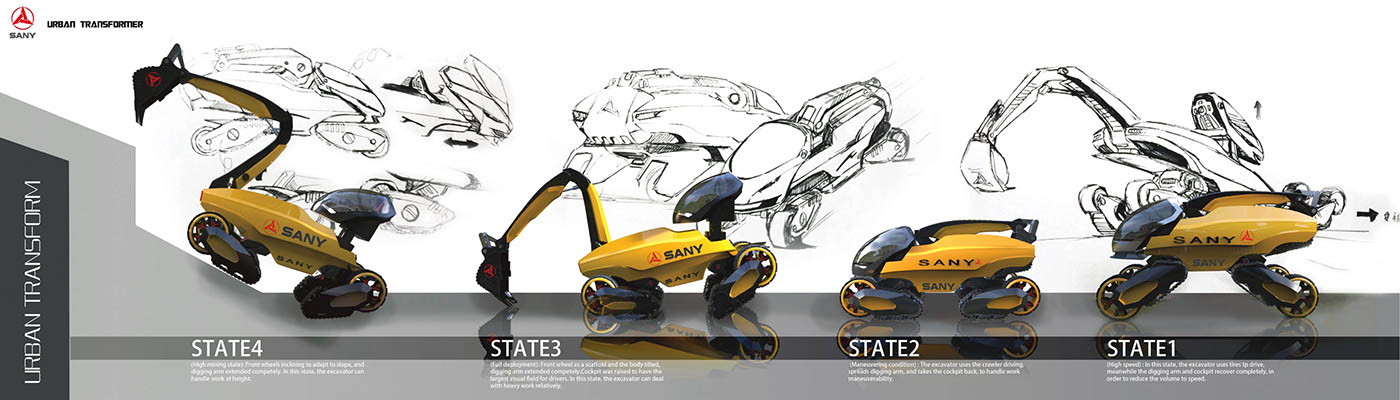 industrial design，excavating machinery，Urban tools，deformation，Construction equipment，
