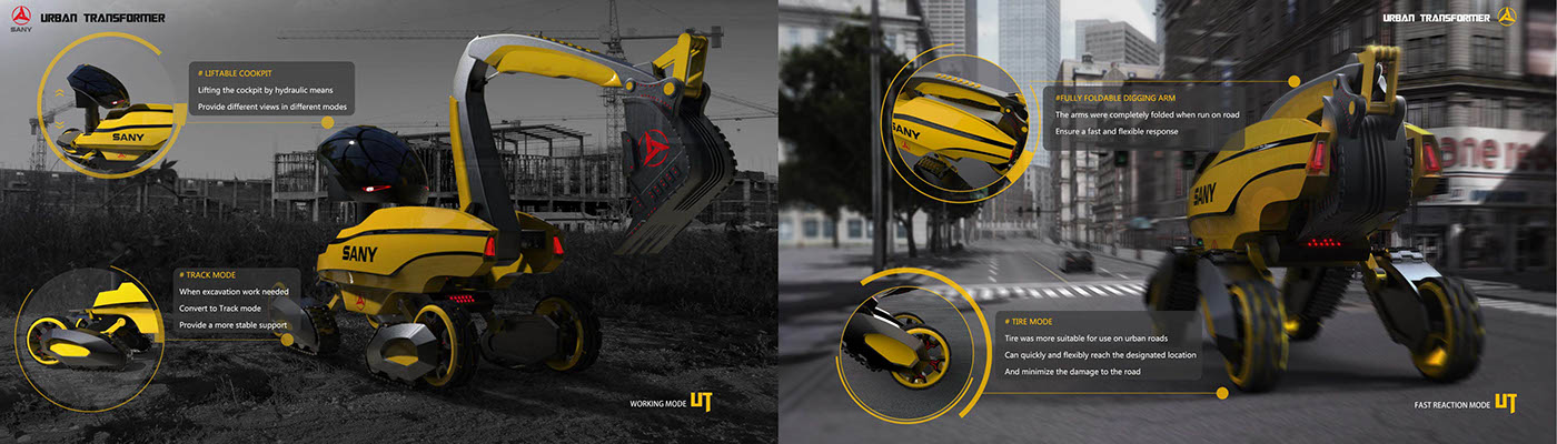 industrial design，excavating machinery，Urban tools，deformation，Construction equipment，