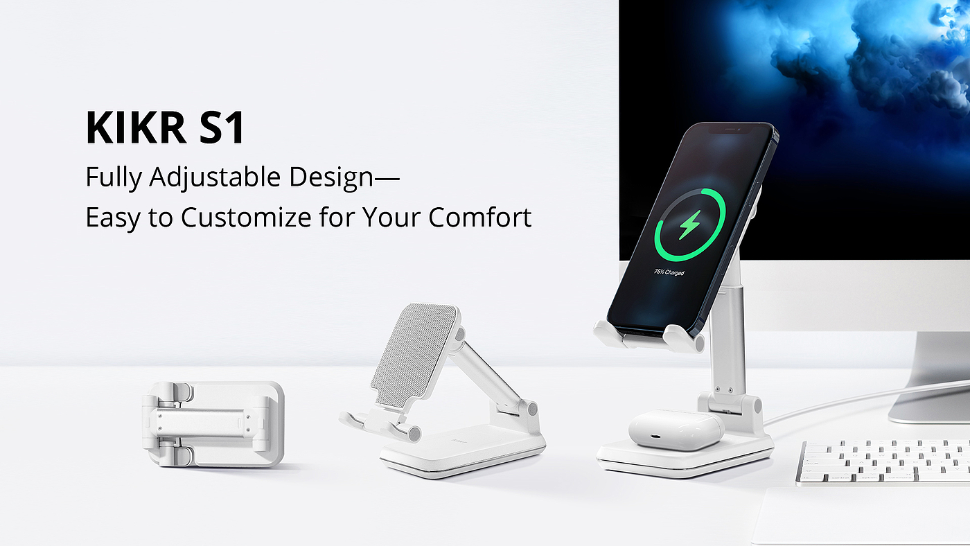 A dual wireless rechargeable foldable mobile phone bracket，