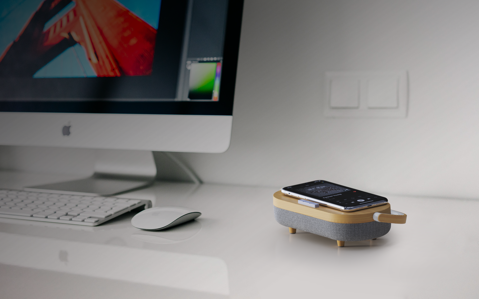 Product rendering，3D rendering，Wireless charging，Bluetooth Speaker ，Music desk lamp，