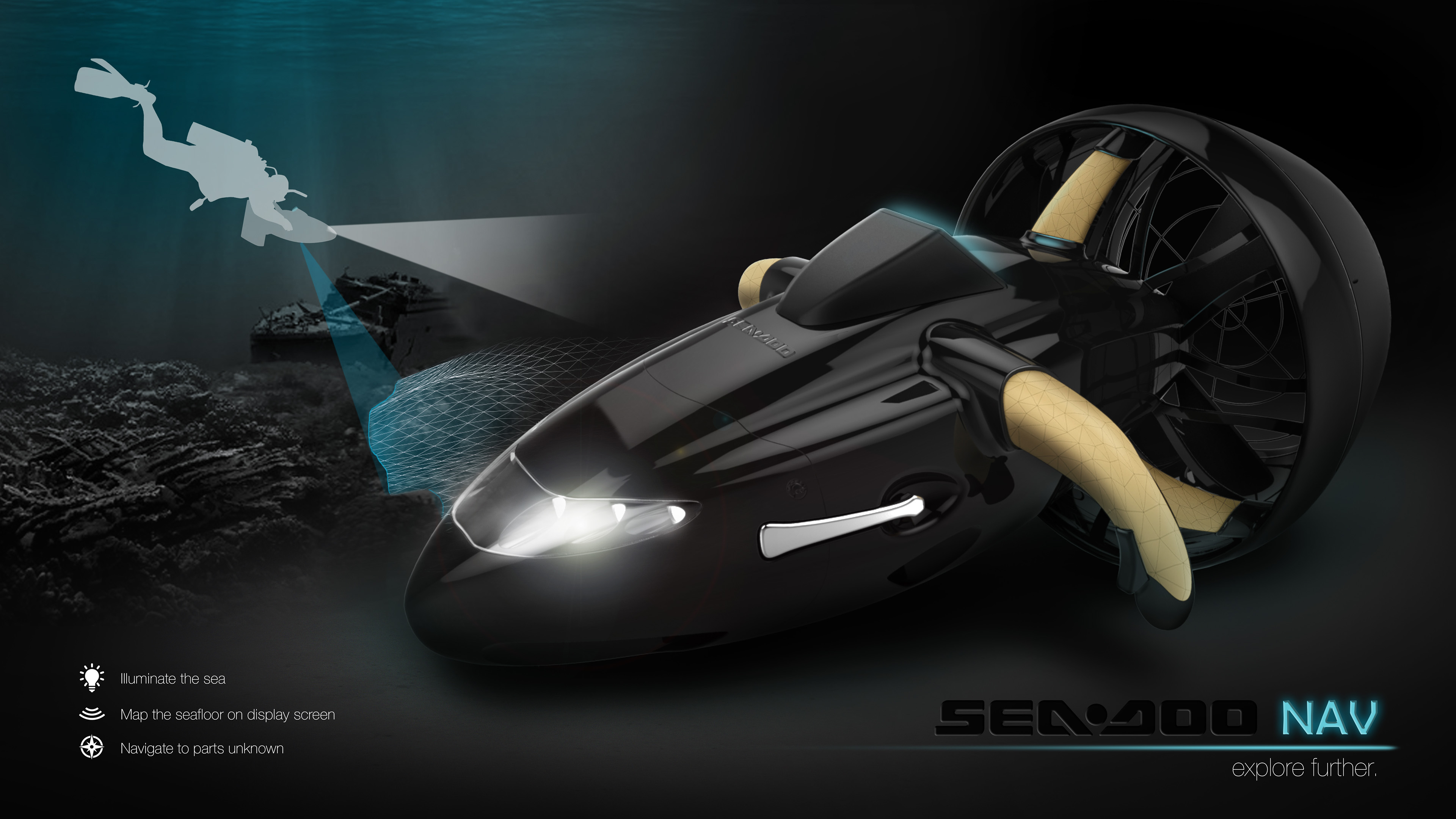 Seabed exploration，Diving navigation motorcycle，conceptual design，Underwater Tools，