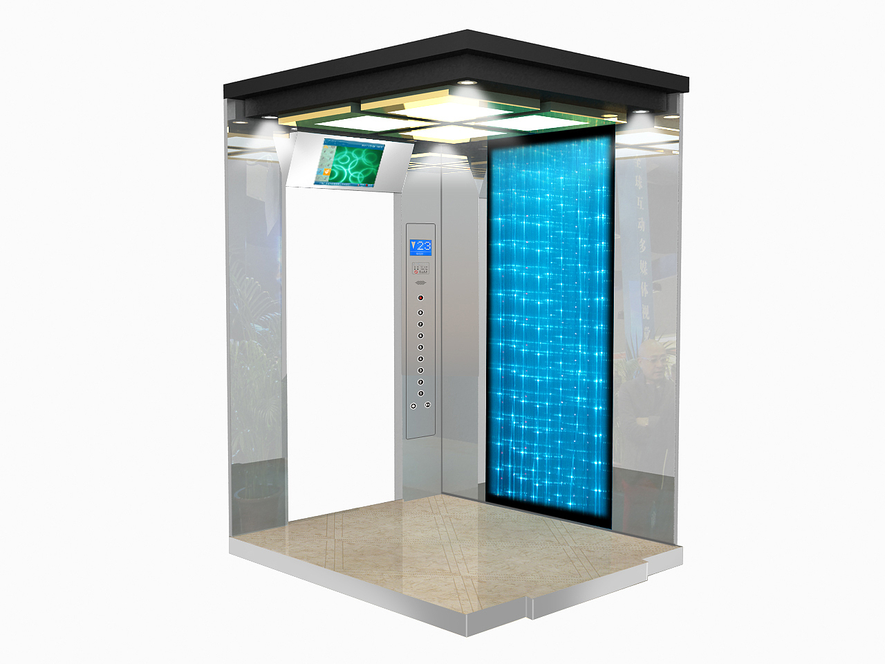 Elevator car，External call，Elevator.，Lift car，Button，
