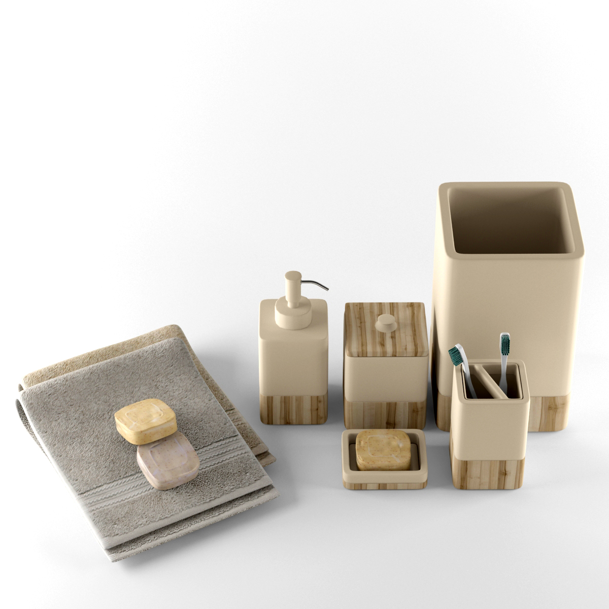 简洁大方的卫生间洗漱套装用具模型设计