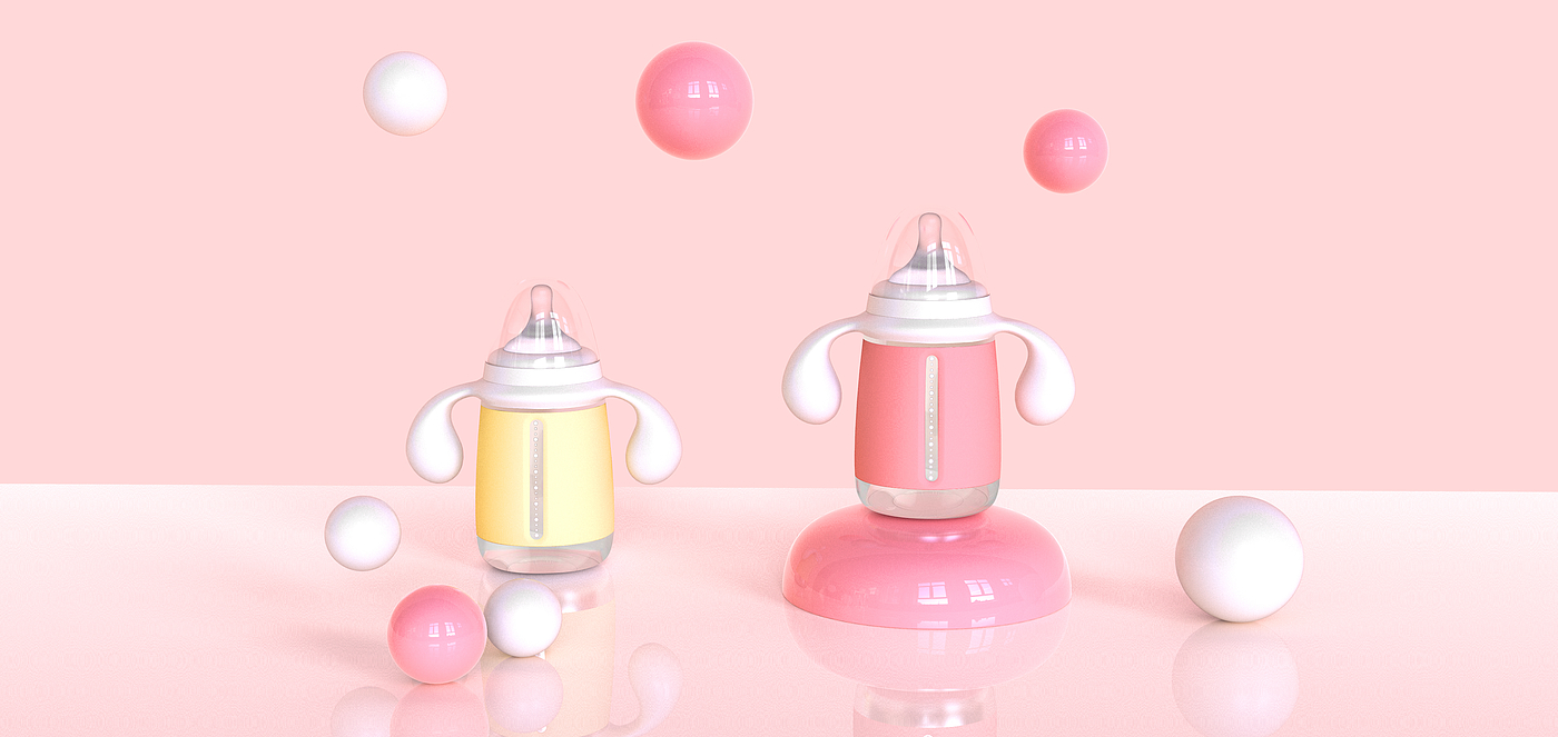 feeding bottle，Maternal and infant products，Cartoon，Easy to hold，Care for the baby，Pink，Design for baby，product design，