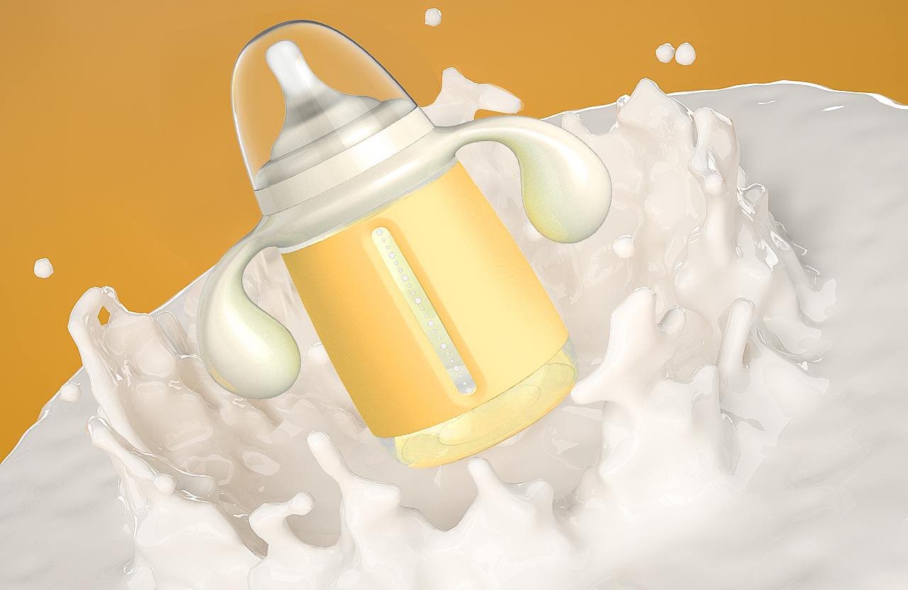 feeding bottle，Maternal and infant products，Cartoon，Easy to hold，Care for the baby，Pink，Design for baby，product design，