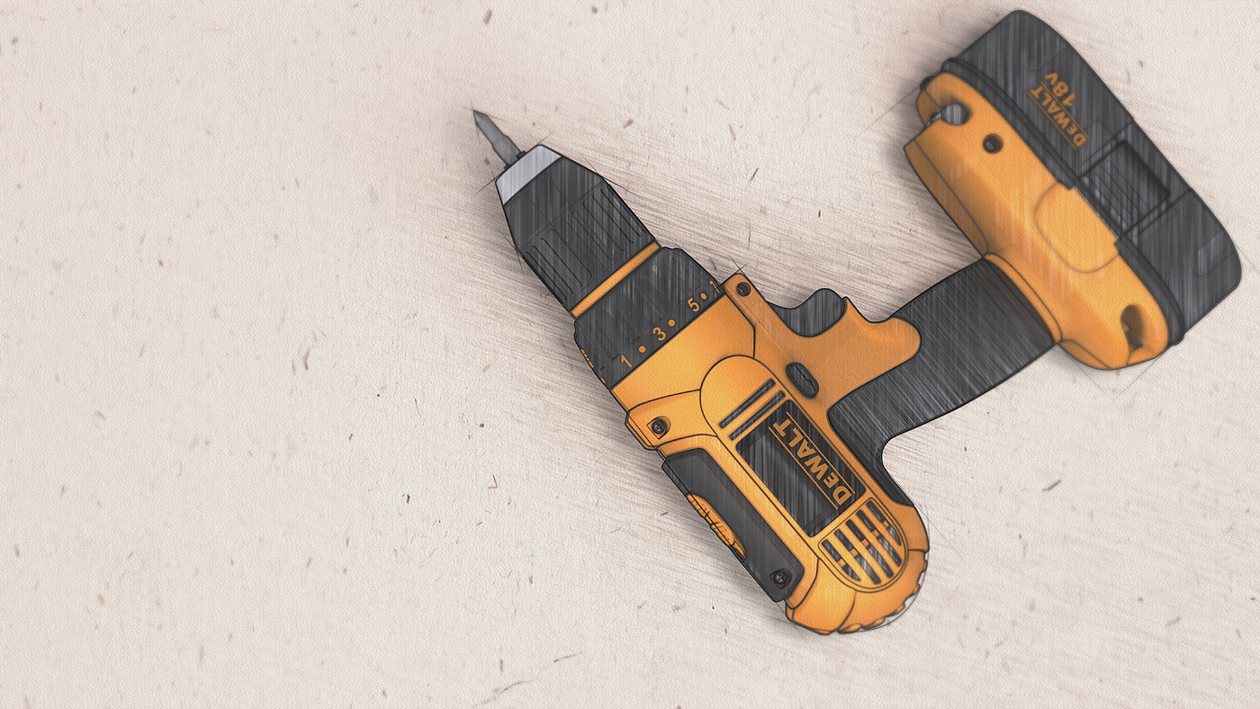 Electric drill，keyshot，Render，Hand drawn，