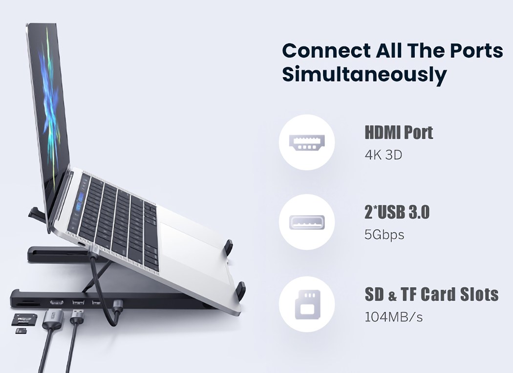 UGREEN，Computer stand，fold，Adjustable，Hub，