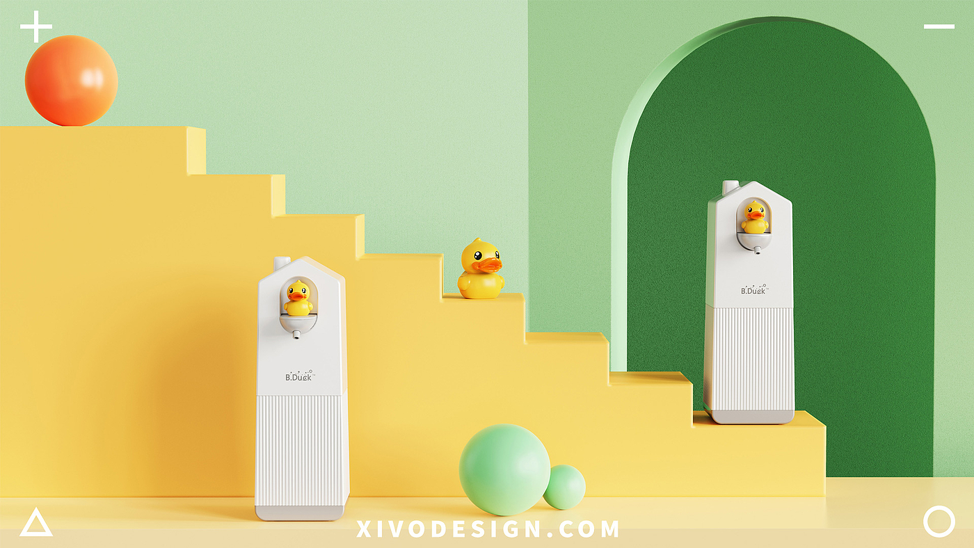 Wash mobile phone，Yellow duck，Good simple geometry，lovely，Cartoon，product design，wash hands，bathroom，