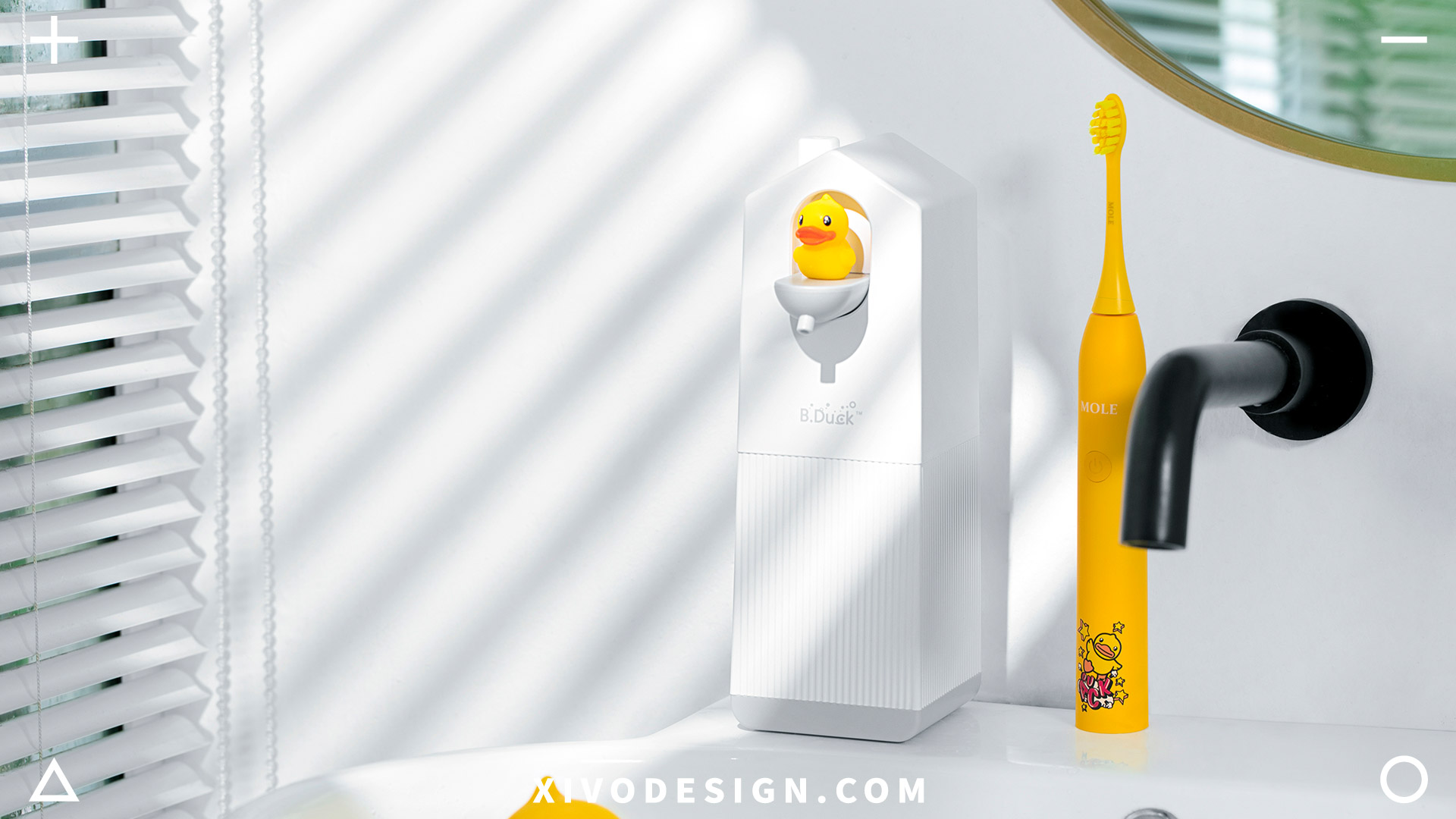 Wash mobile phone，Yellow duck，Good simple geometry，lovely，Cartoon，product design，wash hands，bathroom，