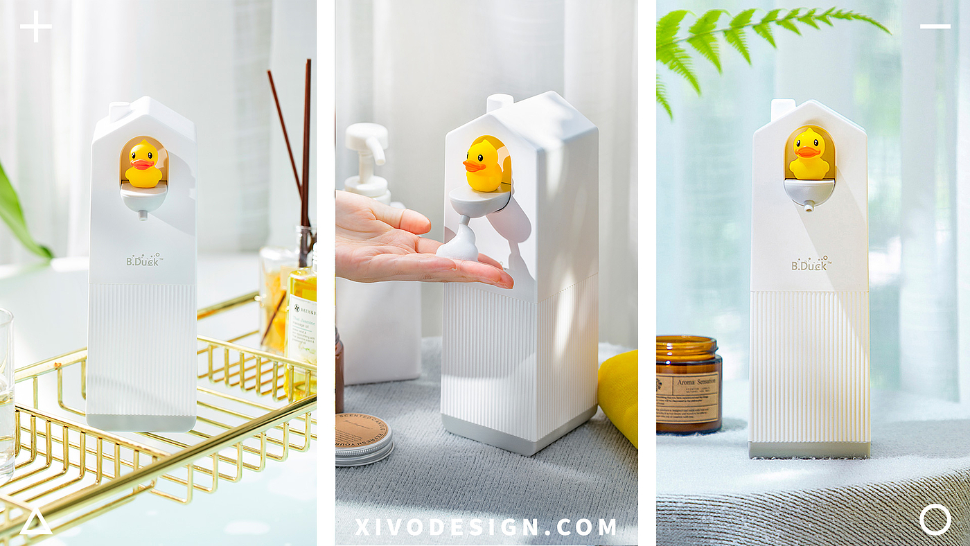 Wash mobile phone，Yellow duck，Good simple geometry，lovely，Cartoon，product design，wash hands，bathroom，