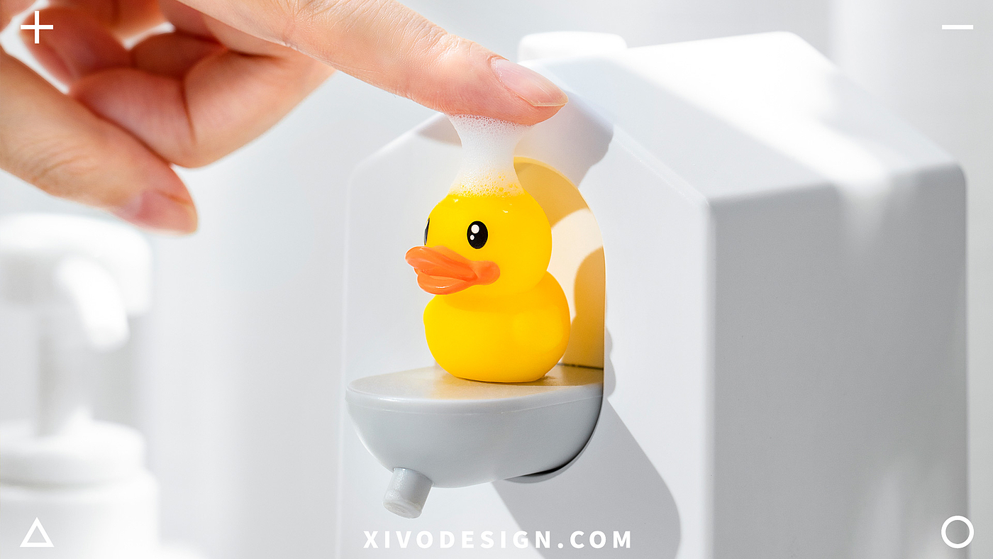 Wash mobile phone，Yellow duck，Good simple geometry，lovely，Cartoon，product design，wash hands，bathroom，