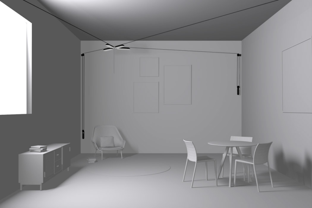 a chandelier，move，track，pulley，