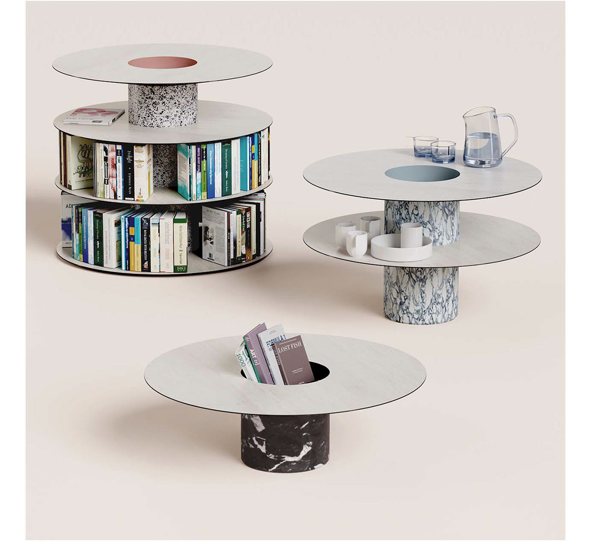 Totem table，Side table，Coffee table，Receive，bookshelf，