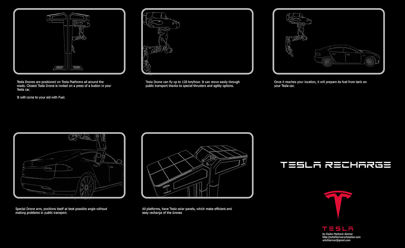 特斯拉，无人机充电桩，无人机充电，概念设计，