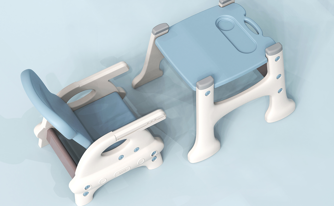 Multifunctional children's dining table chair，Baby dining chair，Eating and learning desk seat，Gree industrial design，Ningbo design company，