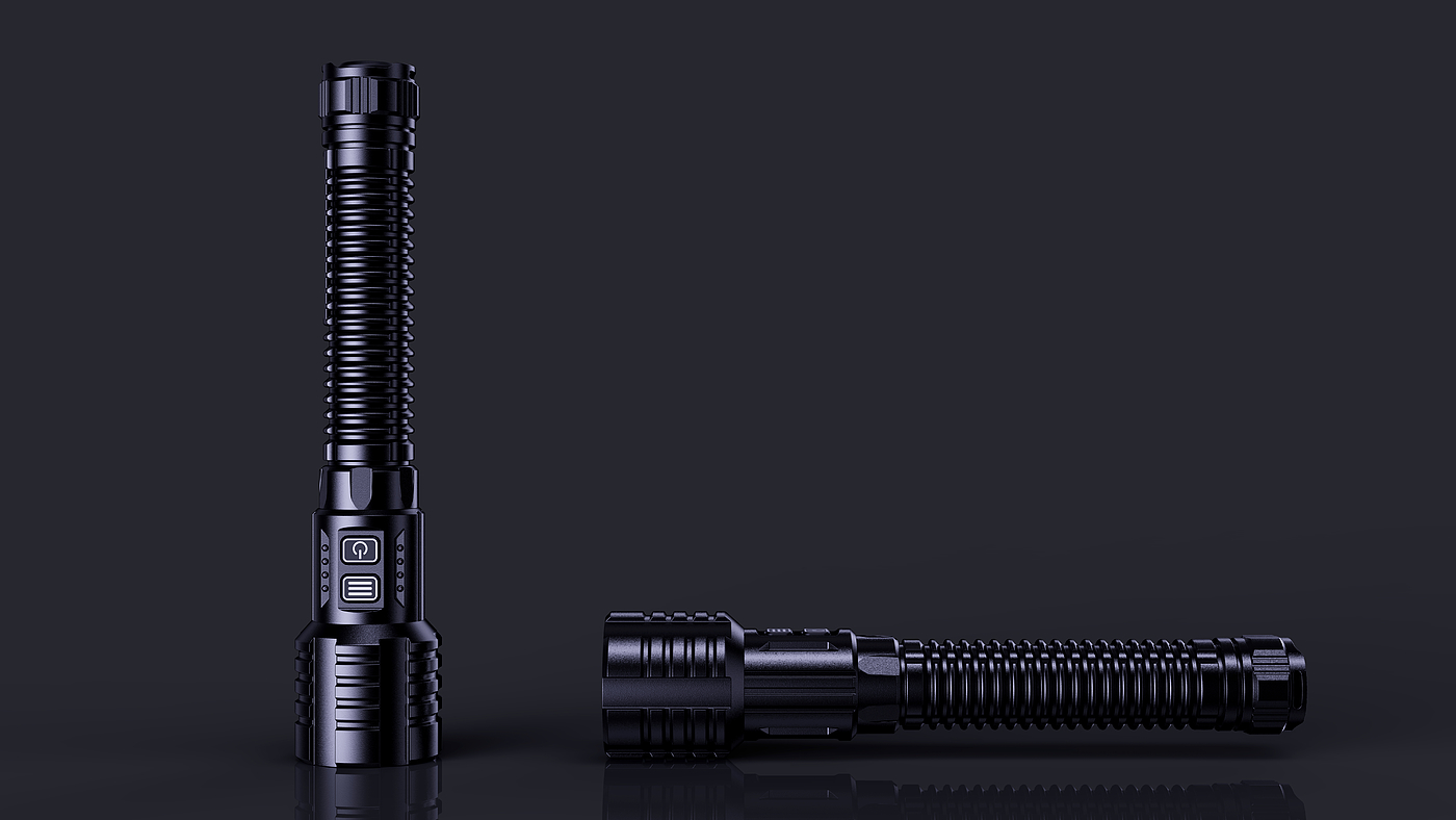 industrial design，Product appearance design，Flashlight design，Design of outdoor strong light flashlight，Structural design，