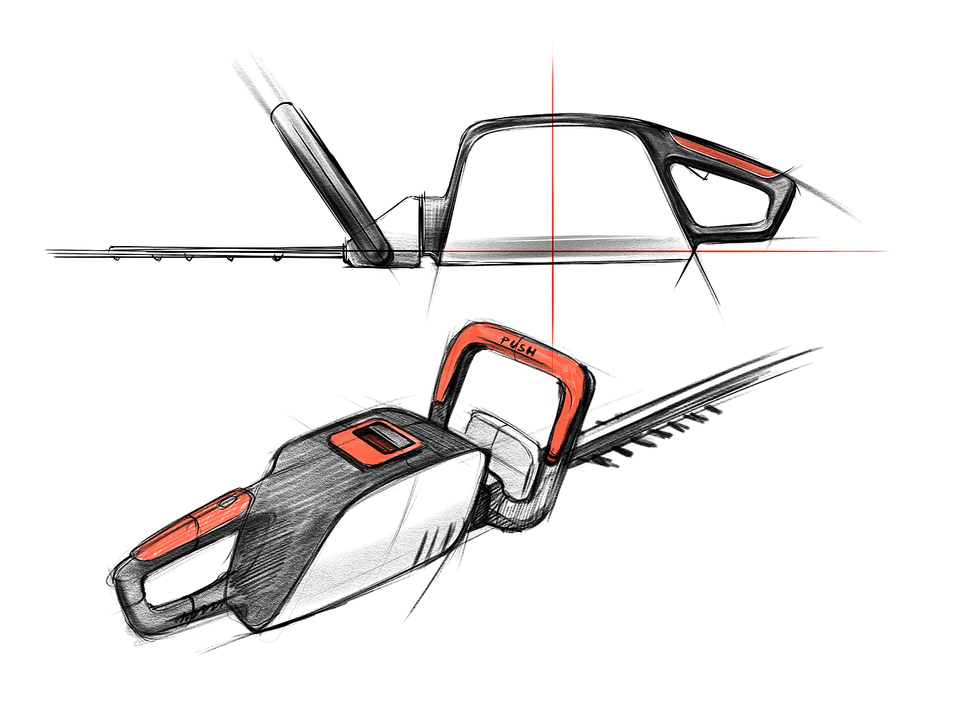 Hand drawn，Render，Shell shell，Battery power，Lawn tools family suit，