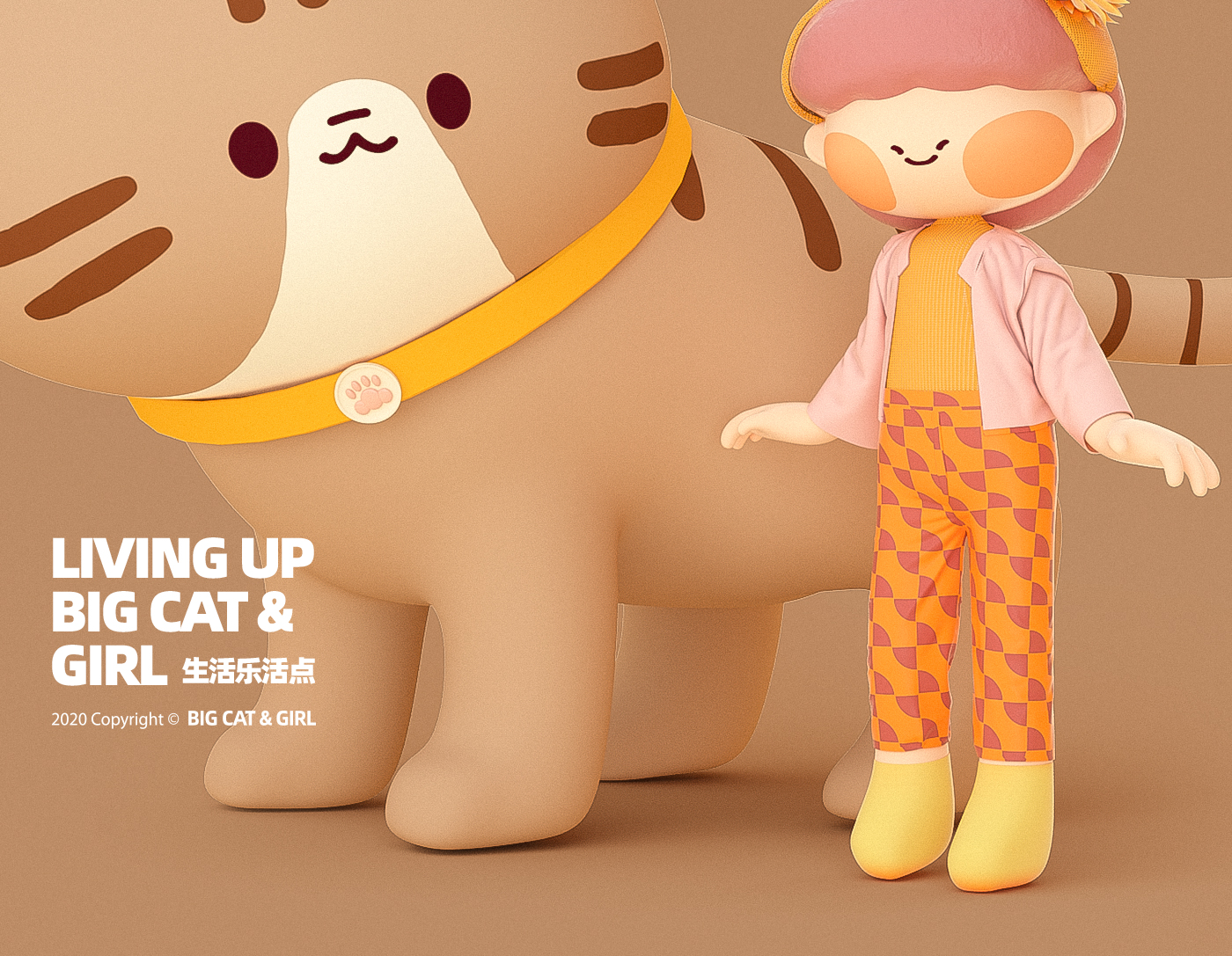 c4d，Big cat，lovely，mascot design ，Cartoon characters，Cartoon animal，