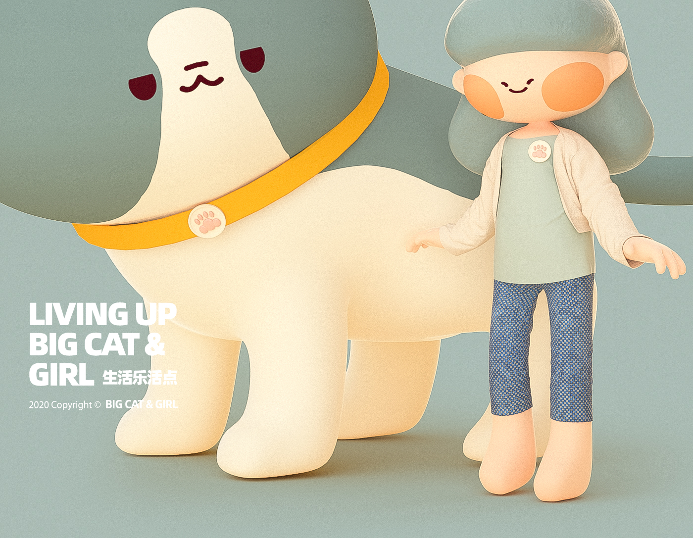 c4d，Big cat，lovely，mascot design ，Cartoon characters，Cartoon animal，