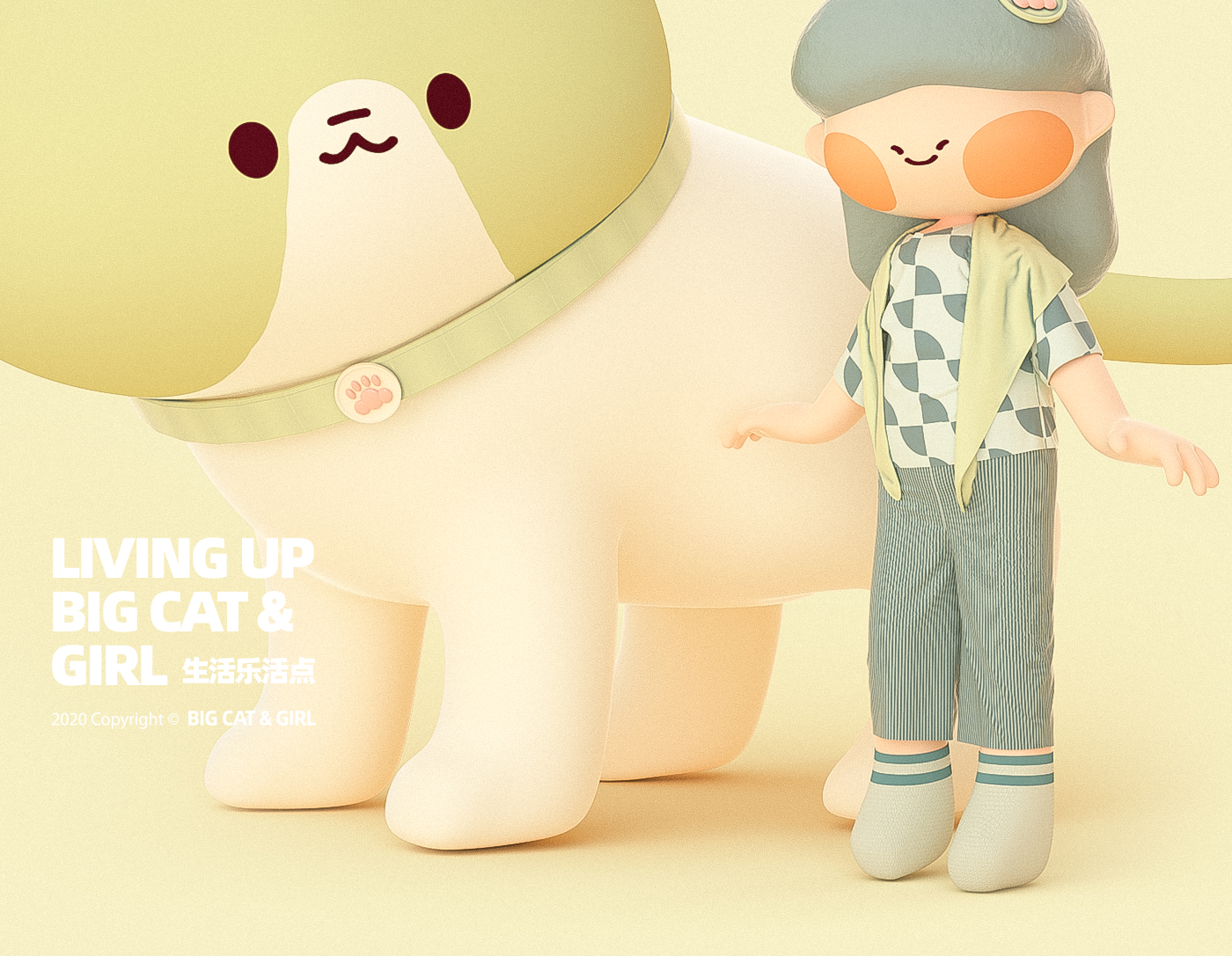 c4d，Big cat，lovely，mascot design ，Cartoon characters，Cartoon animal，