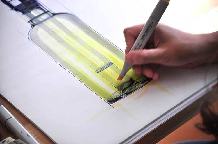 marker pen，child，course，Glass water bottle，Hand drawn，