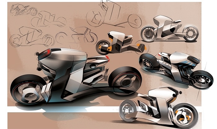 motorcycle，Hand drawn，conceptual design，