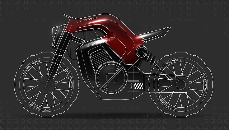 motorcycle，Hand drawn，conceptual design，