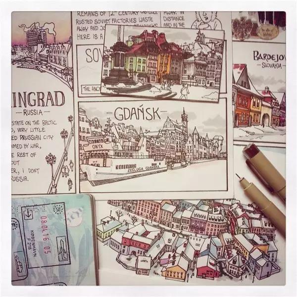 Hand drawn，Europe，travel，Art，Fine Arts，
